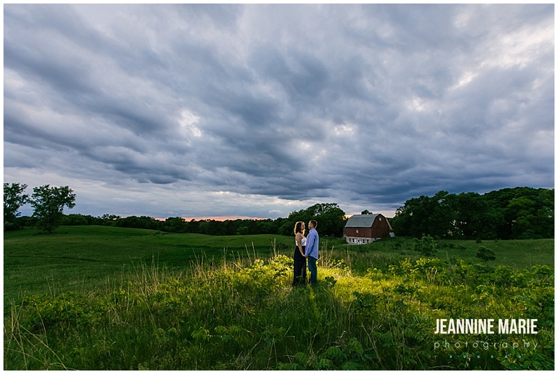 rustic engagement session, engaged, engagement session, Minneapolis engagement photographer, Minnesota engagement photographer, engagement session, fields, sun, outdoor engagement session, Minnesota engagement session, summer engagement session, Jeannine Marie Photography, engagement photographer, sky, clouds, couple, couple poses