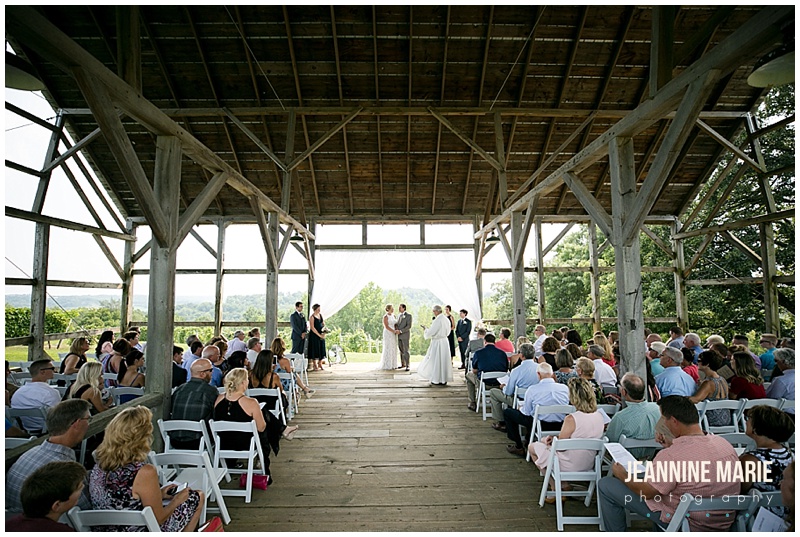open pavilion, wedding ceremony, guests, wide shot, Cannon River Winery, winery wedding, vineyard wedding, Minnesota vineyard wedding, Minnesota winery, outdoor wedding, wedding inspiration, Jeannine Marie Photography, Minnesota wedding photographer, Saint Paul wedding photographer, Cannon Falls wedding photographer