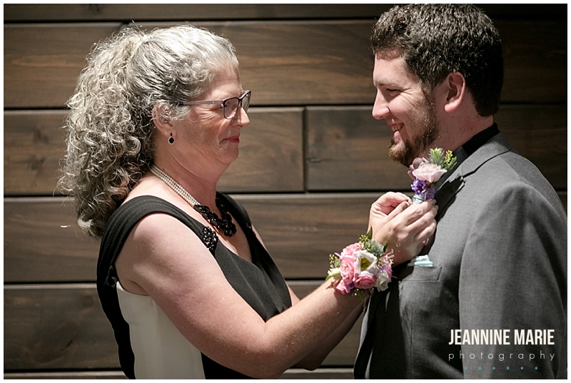 groom, mother of the groom, pinning on boutonniere, Leopold's Mississippi Gardens, Matt Wales Media, Best Day Ever!, Unreal Arrangements, Mintahoe Catering, Adagio Djay Entertainment, Carlson Craft, Lady Vamp Artistry, Lazaro, Schaffer's Bridal, Kate Spade shoes, The Wedding Shoppe, Men's Wearhouse, Country Inn and Suites, Jeannine Marie Photography, Minnesota wedding photographer, Saint Paul wedding photographer, Minneapolis wedding photographer, Leopold's Mississippi Gardens wedding photographer, summer wedding, real wedding, Minneapolis wedding, garden wedding, outdoor wedding, purple wedding, wedding inspiration
