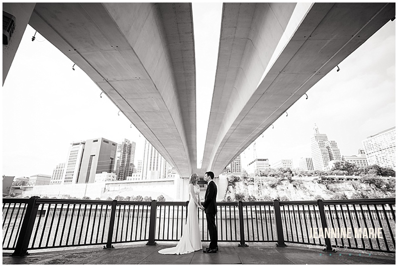 bride, groom, bridge, Raspberry Island, holding hands, black and white photo, bride, groom, Jeannine Marie Photography, Minnesota wedding photographer, Saint Paul wedding photographer, Minneapolis wedding photographer, Minnesota Boat Club wedding, Minnesota Boat Club, Minnesota Boat Club wedding photographer, unique wedding venues, Minnesota wedding venues, Ask for the Moon Events, Instant Request DJ, art deco wedding, yard games, wedding ideas, casual wedding, Mintahoe Catering, Sadie's Couture Floral, Affordable I Do's, Onsite Muse, JenMar Creations, Claire Ward Illustrations, Erin Goetel Sketch Artist, art wedding 