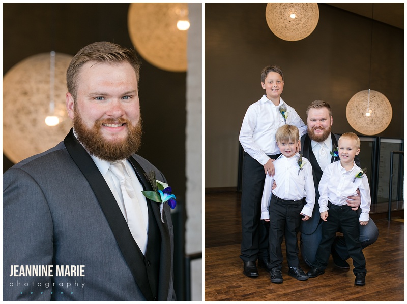 groom, ring bearers, boutonnieres, Five Event Center, Festivities, Classic Catering, Instant Request DJ Entertainment, The Wedding Shoppe, indoor wedding, fall wedding, Minneapolis wedding, Minneapolis wedding venues, Jeannine Marie Photography, Minneapolis wedding photographer, Saint Paul wedding photographer