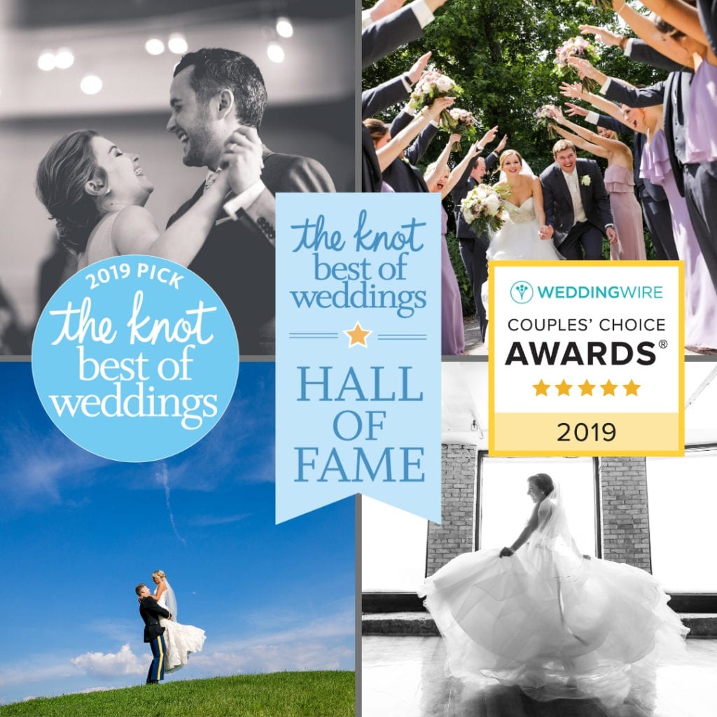 Saint Paul wedding photographer Jeannine Marie Photography receives The Knot Best of Weddings 2019 award, The Knot Best of Weddings Hall of Fame award, and WeddingWire Couple's Choice Award for 2019.