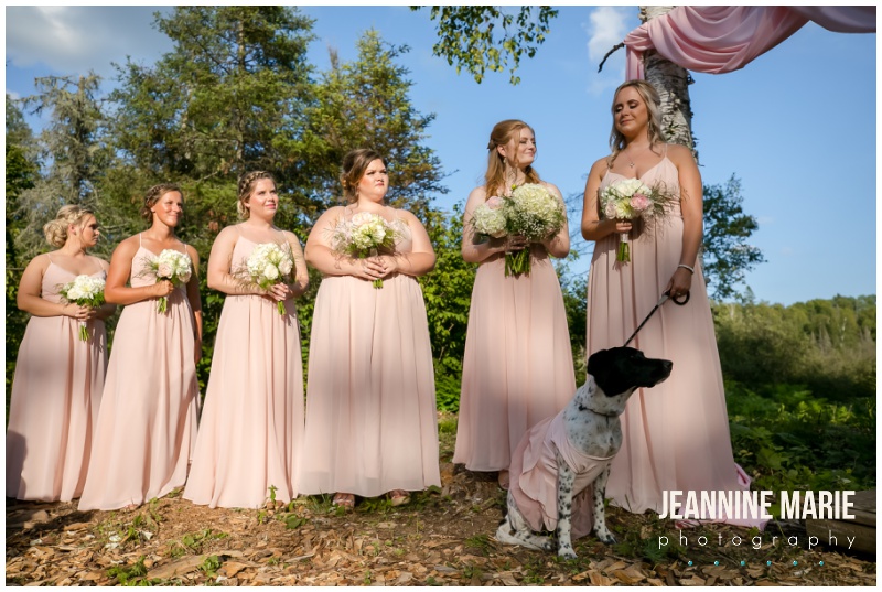 bridesmaids, dogs, wedding ceremony, backyard ceremony, rustic wedding ceremony, woodsy wedding ceremony, Duluth wedding, backyard wedding, woodsy wedding, rustic elegance wedding, rustic wedding, DIY wedding, blush wedding, navy blue wedding, tent wedding, Duluth wedding photographer, Minnesota wedding photographer, Jeannine Marie Photography, Lundeen Productions,Wedding & Event Design by Paper Capers, Kurtz Catering, Sounds Unlimited, Mari Mayde, Bella Rose, David's Bridal, Men's Wearhouse