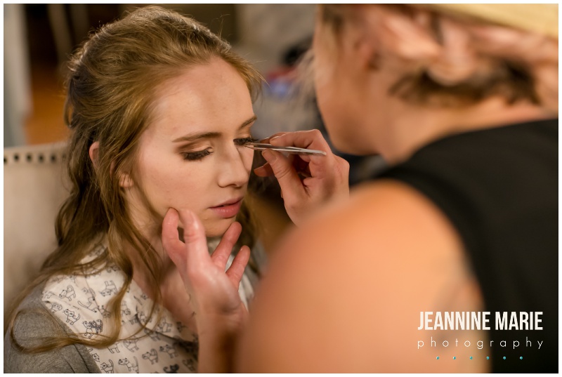 bride, makeup, bridal makeup, getting ready, Hope Glen Farm, Sweet Peas Floral, Apples 2 Apples Catering, Instant Request DJ, farm wedding, outdoor wedding, barn wedding, Jeannine Marie Photography, Minnesota wedding photographer, Saint Paul wedding photographer