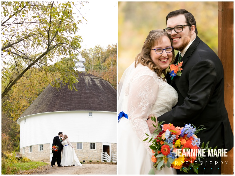 round barn, white barn, barn, bride, groom, wedding portraits, Round Barn Farm, fall wedding, autumn wedding, navy blue wedding, fall wedding floral, warm wedding floral, Jeannine Marie Photography, Ask for the Moon Events, Snowshoe Productions, A'BriTin Catering, Studio B Floral, Vistaprint, Mark Haugen DJ, Warpaint International, Luxe Bridal Couture, Men's Wearhouse, David's Bridal, Classic Cookie Do, Dough Dough, rustic wedding, barn wedding, Minnesota wedding, Minnesota barn wedding, Minnesota wedding photographer, Minneapolis wedding photographer, Saint Paul wedding photographer, midwest wedding photographer, Round Barn Farm wedding photographer
