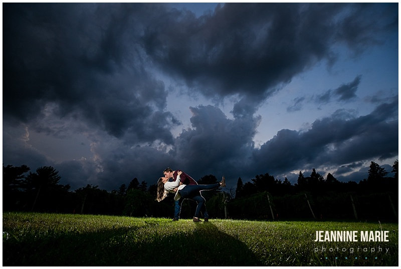 dip, kiss, storm clouds, Aamodt's Apple Orchard, apple orchard engagement, apple orchard portrait session, fall engagement, fall portraits, fall engagement session, Twin Cities apple orchards, Minnesota apple orchards, Minnesota apple orchard engagement session, Minneapolis apple orchard engagement session, Jeannine Marie Photography, Minneapolis engagement session, Minnesota engagement session, Jeannine Marie Photography, Troy Burne Golf Club, Wisconsin wedding photographer, Minnesota wedding photographer