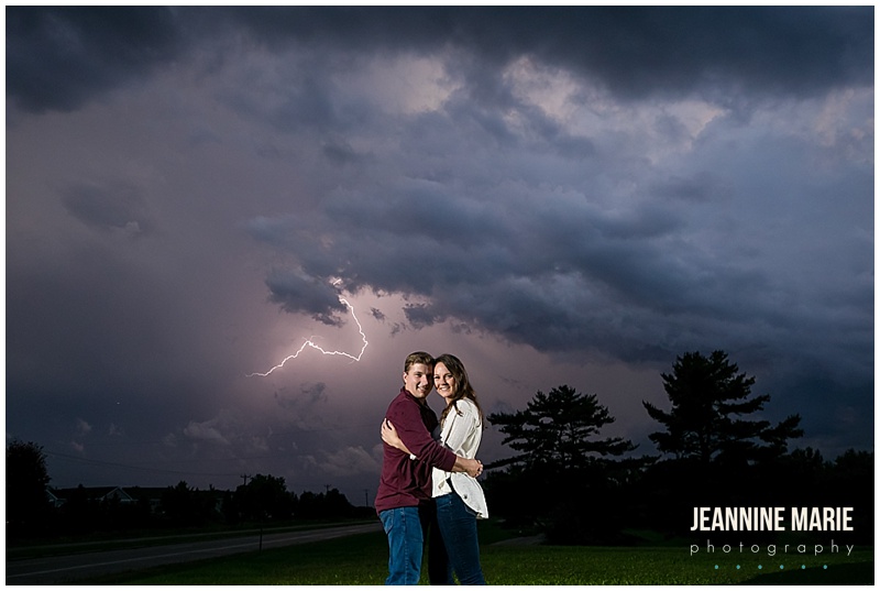 lightning portraits, lightning, couple, storm clouds, Aamodt's Apple Orchard, apple orchard engagement, apple orchard portrait session, fall engagement, fall portraits, fall engagement session, Twin Cities apple orchards, Minnesota apple orchards, Minnesota apple orchard engagement session, Minneapolis apple orchard engagement session, Jeannine Marie Photography, Minneapolis engagement session, Minnesota engagement session, Jeannine Marie Photography, Troy Burne Golf Club, Wisconsin wedding photographer, Minnesota wedding photographer