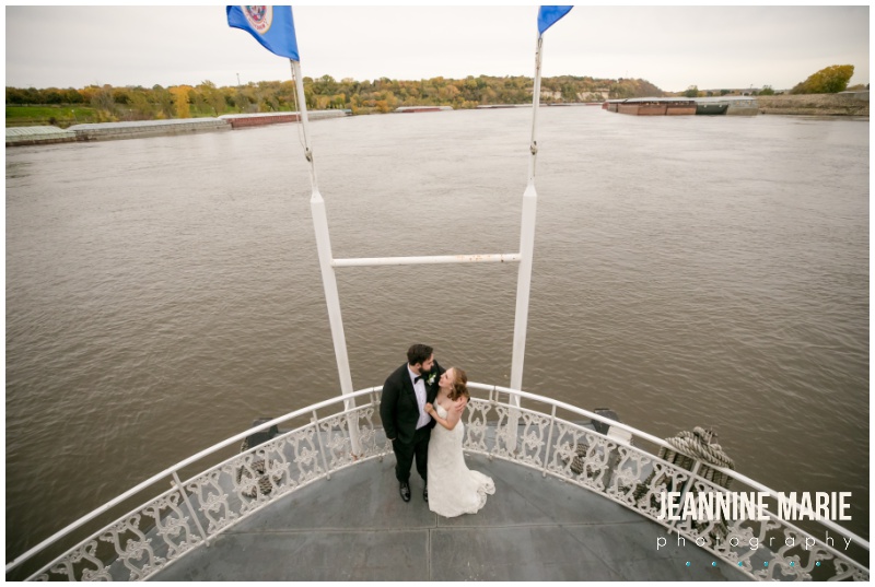 river, couple, portraits, riverboat wedding, Mississippi River, Mississippi River wedding, boat wedding, river wedding, fall wedding, Minnesota fall wedding, Minnesota fall colors, Padelford River Boats, Ink Sweets, Quest Event Services, Onsite Muse, David's Bridal, The Black Tux, Minnesota Bride, Minnesota wedding photographer, Minneapolis wedding photographer, Saint Paul wedding photographer, Jeannine Marie Photography
