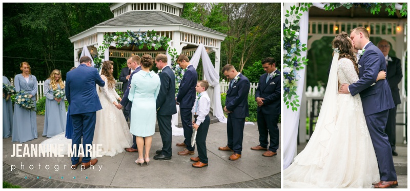 wedding ceremony, outdoor ceremony, family surrounds couple, Mystical Rose gardens, fairytale wedding, outdoor wedding, outdoor Wisconsin wedding venue, Cinderella wedding, blue wedding, greenery, Cinderella carriage, lace ballgown, Jeannine Marie Photography, Wisconsin wedding photographer, covid wedding, pandemic wedding, romantic wedding, Dorothy Ann Bakery, Men's Wearhouse, Bella Bridal boutique, Creative Catering by Molly, Anna May Flowers, Men's Wearhouse, JJ's House, Zazzle, James Allen, Wisconsin Bride, wedding inspiration, wedding planning