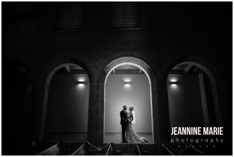 black and white, church portraits, bride, groom, indoor portraits, silhouette, columns, green bridesmaids dresses, navy suits, burgundy wedding floral, hotel wedding, church wedding, fall wedding, covid wedding, pandemic wedding, Jeannine Marie Photography, Minnesota wedding photographer, Lakeville wedding photographer, Bloomington wedding photographer, Twin Cities wedding photographer, Minneapolis wedding photographer, All Saints Catholic Church, Sheraton Bloomington Hotel, Colleen’s Flower Cellar, Queen of Cakes, Instant Request DJ, Minted, Salon Concepts, Ella Rose, Raffine Bridal, Shane Co., Azazie, Men’s Wearhouse