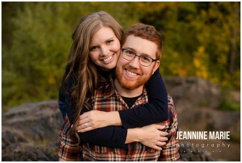 couple poses, piggy back ride, Jay Cooke State Park, fall colors, Minnesota fall, fall engagement session, Northern Minnesota engagement session, Duluth engagement session, Jeannine Marie Photography, Northern Minnesota engagement photographer, Duluth engagement photographer, Minnesota engagement photographer, Twin Cities engagement photographer, Duluth wedding photographer, Minnesota wedding photographer, fall engagement portraits, nature engagement portraits, outdoor engagement portraits