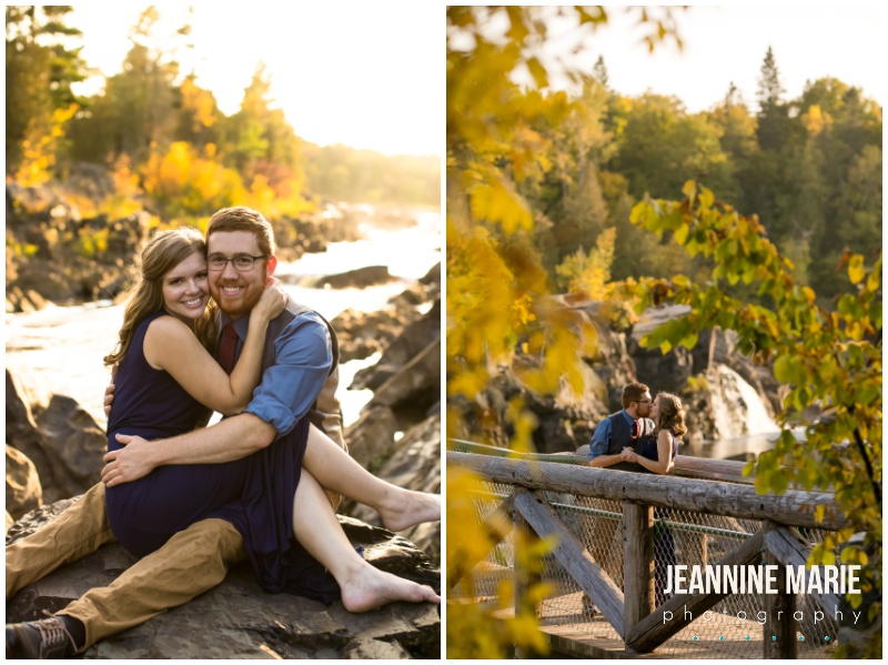 river, trees, rocks, couple sitting, Jay Cooke State Park, fall colors, Minnesota fall, fall engagement session, Northern Minnesota engagement session, Duluth engagement session, Jeannine Marie Photography, Northern Minnesota engagement photographer, Duluth engagement photographer, Minnesota engagement photographer, Twin Cities engagement photographer, Duluth wedding photographer, Minnesota wedding photographer, fall engagement portraits, nature engagement portraits, outdoor engagement portraits