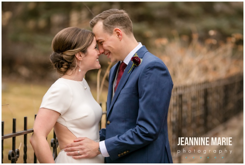 bride, groom, wedding portraits, foreheads together, Historic District Bed and Breakfast, intimate wedding, small wedding, Covid wedding, wedding planning, Jeannine Marie Photography, Minnesota wedding photographer, Saint Paul wedding photographer, bed and breakfast wedding, hotel wedding