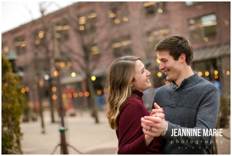 dancing, downtown Minneapolis, Aster Cafe, Stone Arch Bridge, Mississippi River, engagement portraits, engagement session, engagement outfits, winter engagement session, Minneapolis engagement photographer, Saint Paul engagement photographer, Minneapolis wedding photographer, Saint Paul wedding photographer, Jeannine Marie Photography