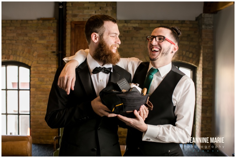 groom, groomsmen, gifts, indoor wedding, black and hunter green wedding, hunter green wedding, Minneapolis venue, unique Twin Cities wedding venues, The Essence Event Center, Keyed Up Events, Jeannine Marie Photography, Studio B Floral Designs, Epitome Papers, Festivities, Chowgirls Catering, 139 Hair by Heidi, LHN Beauty, The Wedding Shoppe, Wtoo by Watters, The Jeweler Ryan, SuitShop, Jim’s Formalwear, GiftedGroom, Emily Theisen