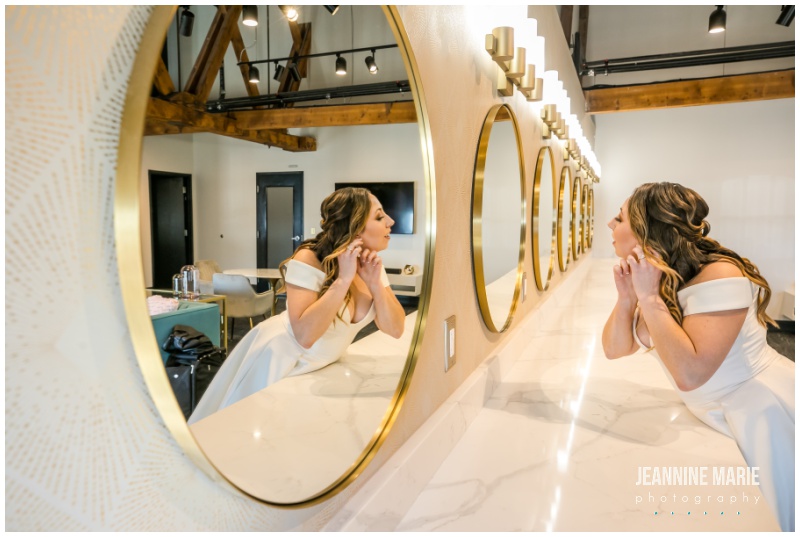 bride, mirrors, getting ready, indoor wedding, black and hunter green wedding, hunter green wedding, Minneapolis venue, unique Twin Cities wedding venues, The Essence Event Center, Keyed Up Events, Jeannine Marie Photography, Studio B Floral Designs, Epitome Papers, Festivities, Chowgirls Catering, 139 Hair by Heidi, LHN Beauty, The Wedding Shoppe, Wtoo by Watters, The Jeweler Ryan, SuitShop, Jim’s Formalwear, GiftedGroom, Emily Theisen