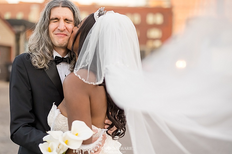 Wedding, Minneapolis, Interracial couple, outdoor, bride, groom, dress, black and white, portrait