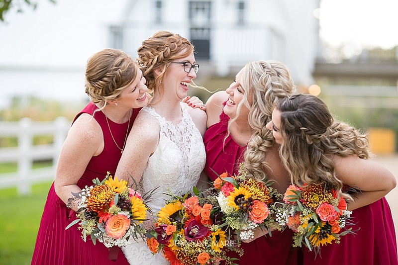 Bridesmaids, Smile, Laugh, Friends, Girlfriends, Flowers, Bouquet, Bride, Dress, Fall, Minnesota, Photography, Portrait