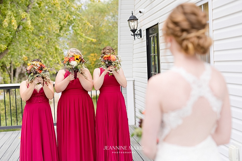 Bridesmaids, Surprise, Flowers, Bouquet, Bride, Dress, Fall, Minnesota, Photography, Portrait