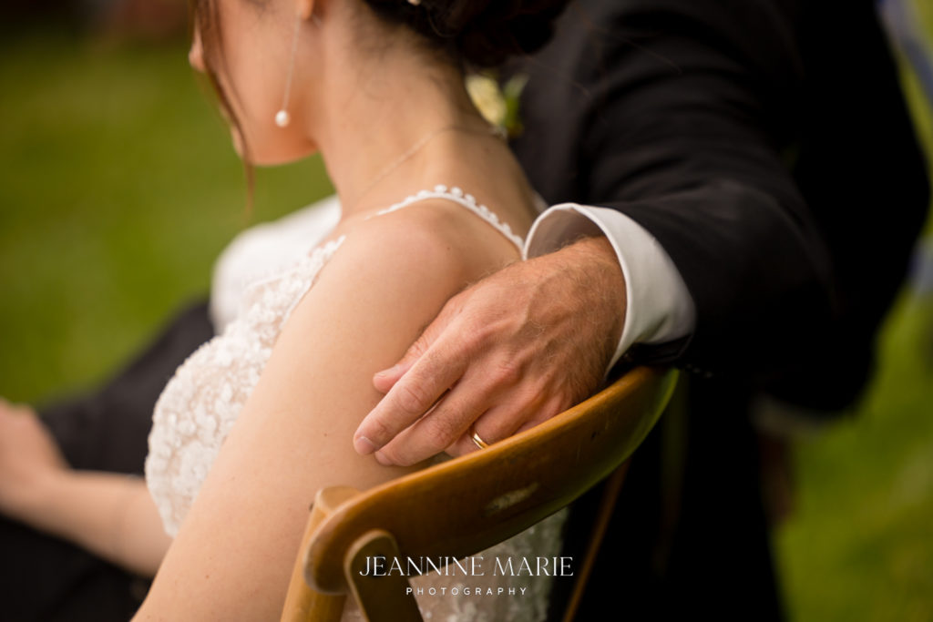 Closeup portrait of bride and groom at wedding in Duluth photographed by photographer Jeannine Marie Photography