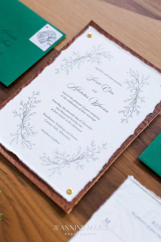 Wedding invitations ideas portrait photographed by Twin Cities wedding photographer Jeannine Marie Photography