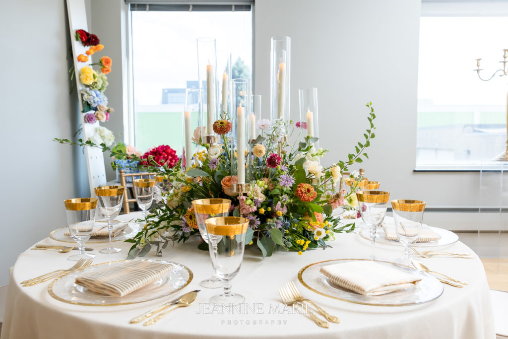 Portrait of wedding table decor ideas photographed by Twin Cities photographer Jeannine Marie Photography